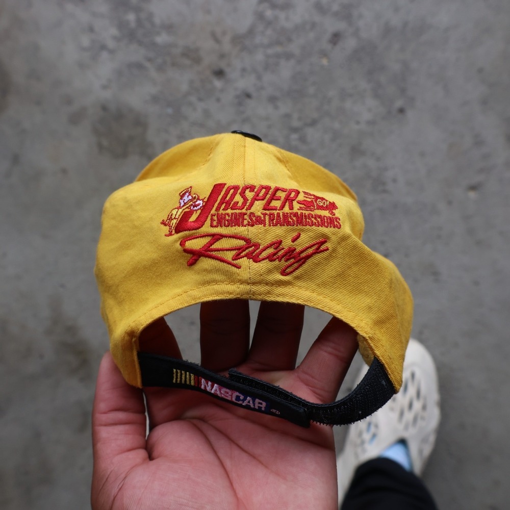 Vintage Jasper Engines NASCAR Racing 77 K-Products Snapback Hat Yellow Black Cap
